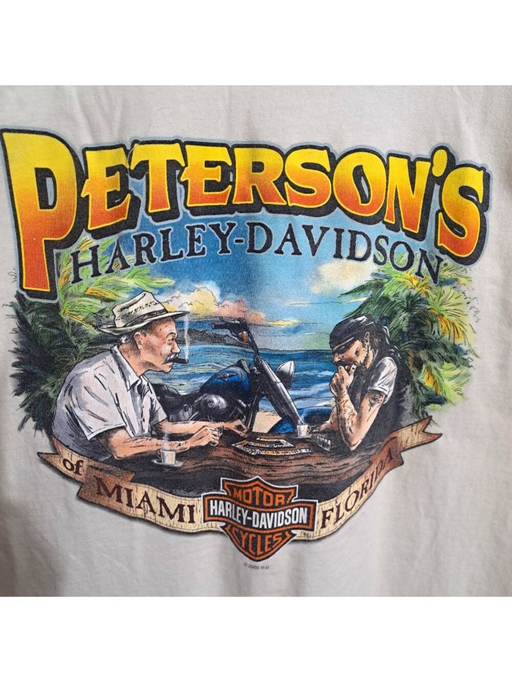 Harley-Davidson Men's L Cream Short Sleeve T-Shirt Peterson's Miami Florida 2009